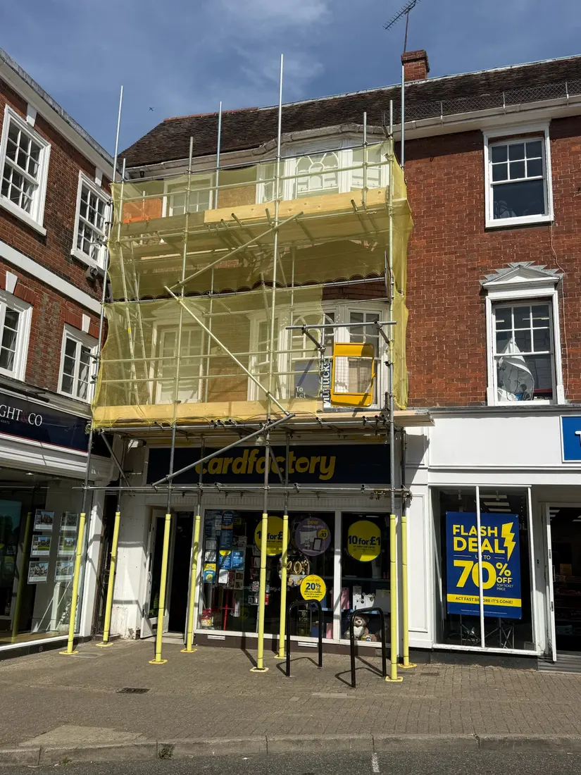 Shopfront scaffold with debris netting