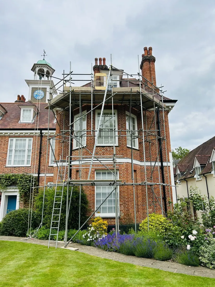 Scaffold around a bay on a period building by Falcon Scaffolding